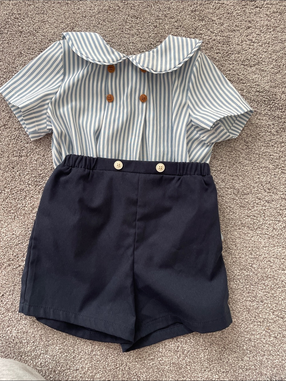 Blue and White stripes shirt and shorts